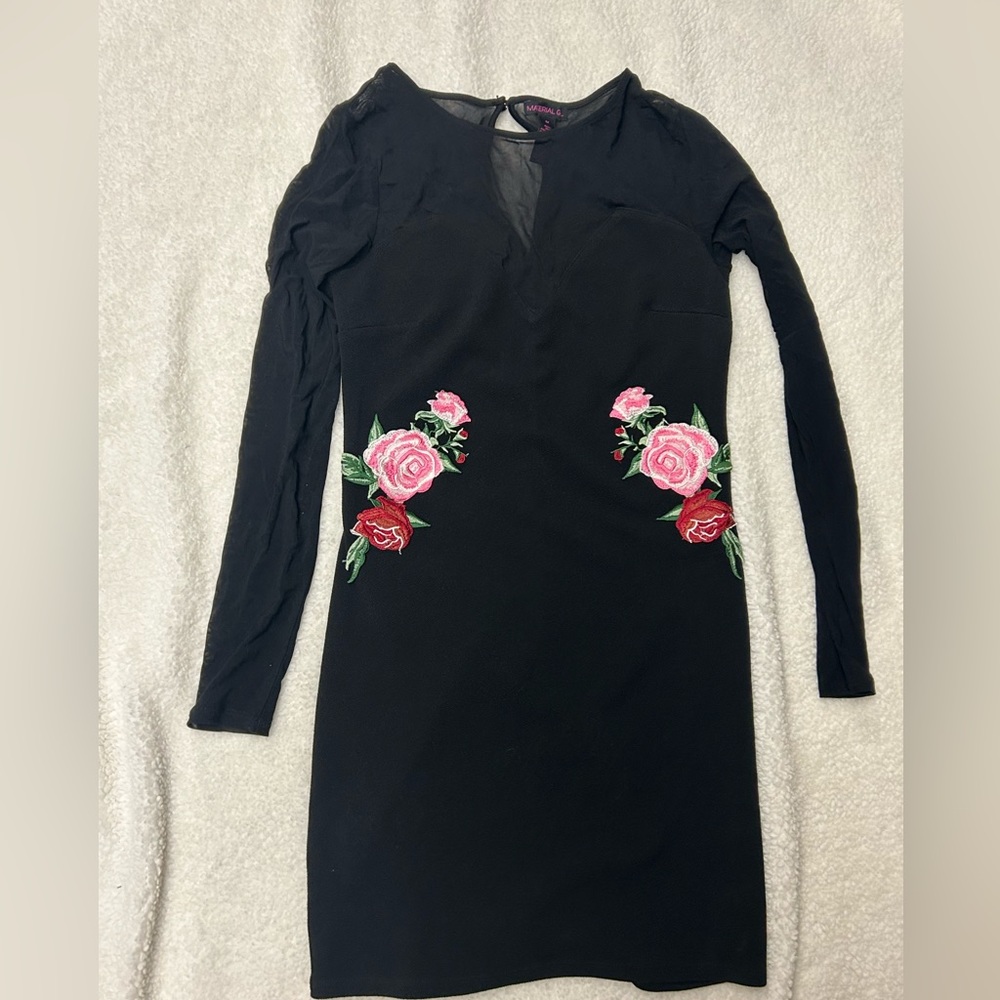 Material Girl Black Embroidered Dress Size M